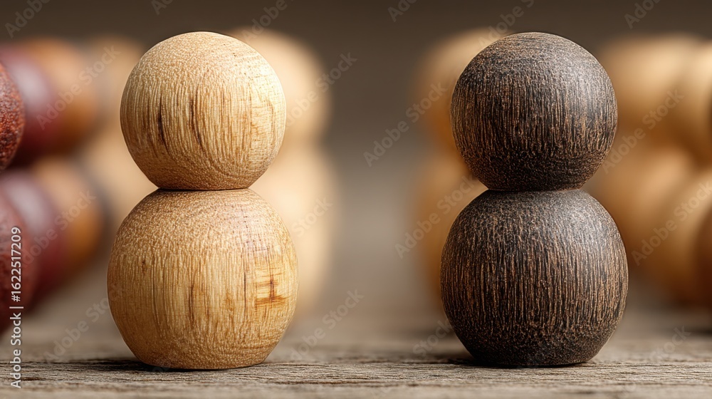 Fototapeta premium Wooden toy stacked on top of a table representing social equity plan in an organizational setting