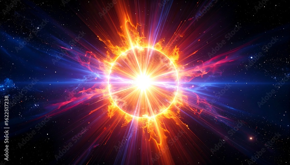 Fototapeta premium Fiery cosmic explosion with radiant energy and nebula clouds in deep space