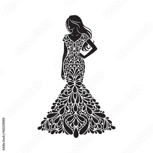Elegant Silhouette of a Woman in a Detailed Mermaid Dress