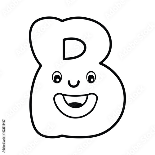 Happy cartoon letter B with smiling face and round belly in bold fun style