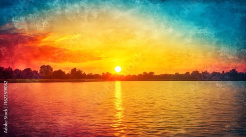 Vibrant Sunset over Calm Lake Landscape Photography