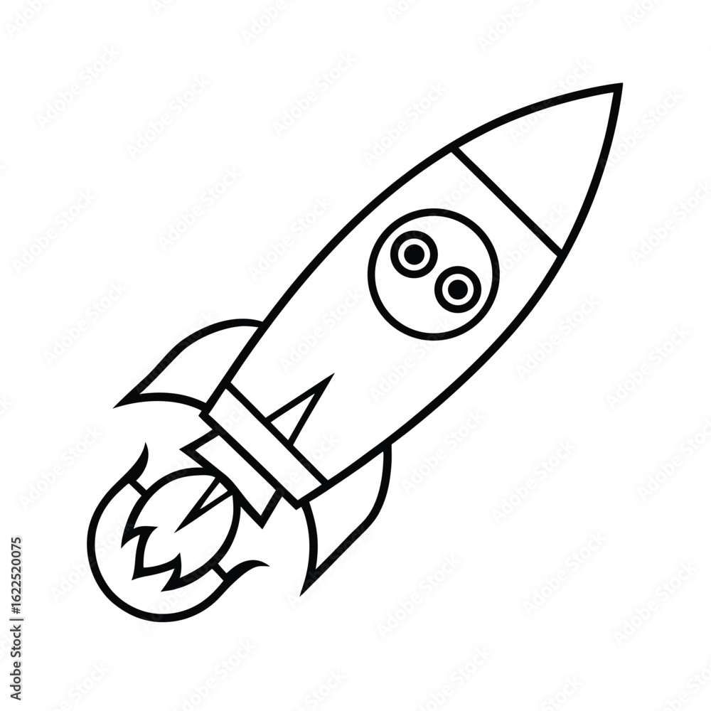 Cartoon rocket car with fiery trails and smiling face in playful bold design Cartoon rocket car with fiery trails and smiling face in playful bold design