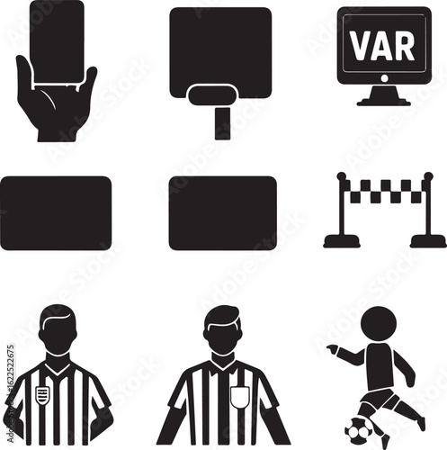 Soccer Game Elements – VAR, Players, and Referee Icons Vector