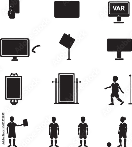 Soccer Game Elements – VAR, Players, and Referee Icons Vector