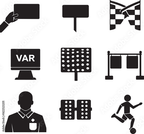 Soccer Game Elements – VAR, Players, and Referee Icons Vector