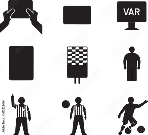 Soccer Game Elements – VAR, Players, and Referee Icons Vector