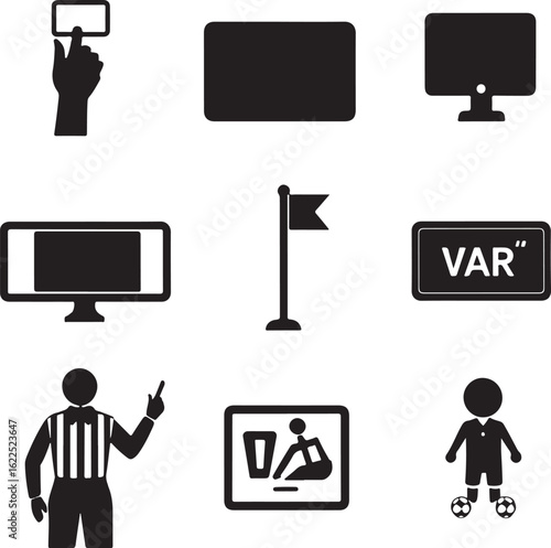 Soccer Game Elements – VAR, Players, and Referee Icons Vector