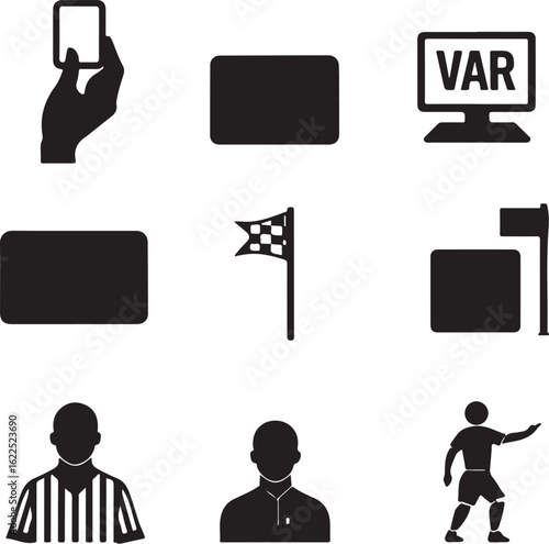 Soccer Game Elements – VAR, Players, and Referee Icons Vector