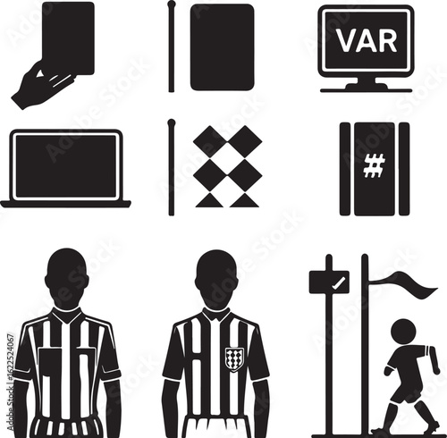 Soccer Game Elements – VAR, Players, and Referee Icons Vector