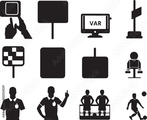 Soccer Game Elements – VAR, Players, and Referee Icons Vector