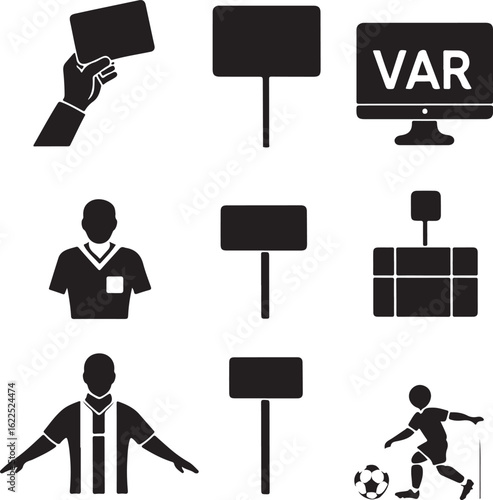 Soccer Game Elements – VAR, Players, and Referee Icons Vector