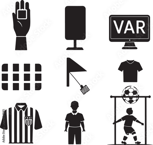 Soccer Game Elements – VAR, Players, and Referee Icons Vector
