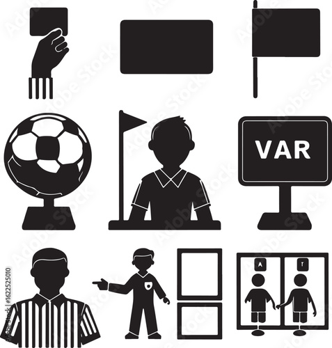 Soccer Game Elements – VAR, Players, and Referee Icons Vector