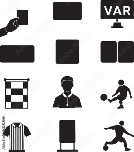 Soccer Game Elements – VAR, Players, and Referee Icons Vector