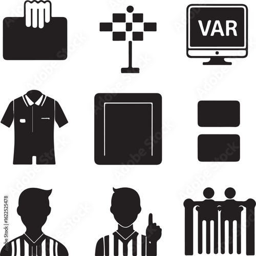Soccer Game Elements – VAR, Players, and Referee Icons Vector