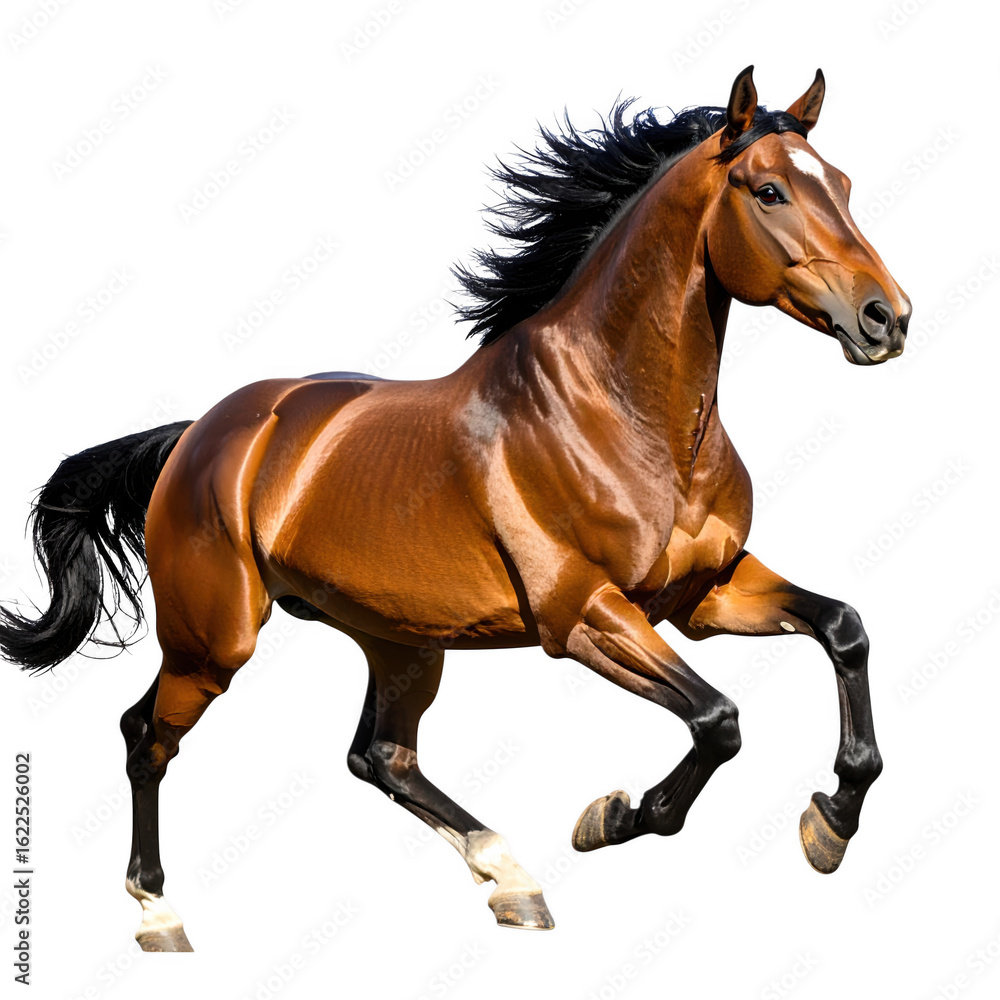 Naklejka premium close up horse running side view isolated on white and transparent background.