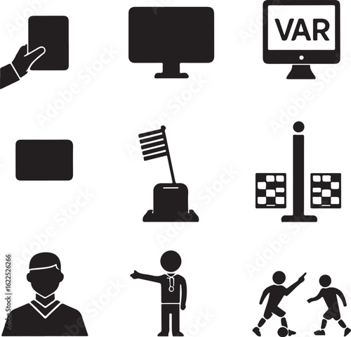 Soccer Game Elements – VAR, Players, and Referee Icons Vector