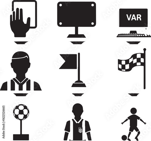 Soccer Game Elements – VAR, Players, and Referee Icons Vector