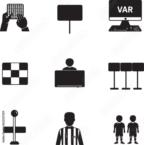 Soccer Game Elements – VAR, Players, and Referee Icons Vector