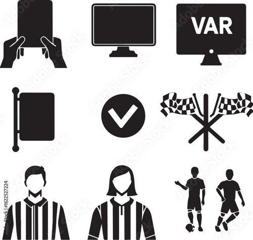 Soccer Game Elements – VAR, Players, and Referee Icons Vector