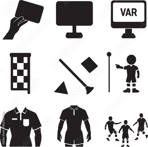 Soccer Game Elements – VAR, Players, and Referee Icons Vector