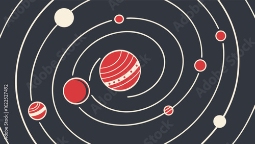 Illustration of a stylized solar system with planets orbiting a central star, suitable for educational content, spacethemed designs, and astronomical concepts