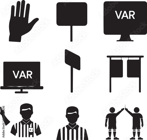 Soccer Game Elements – VAR, Players, and Referee Icons Vector