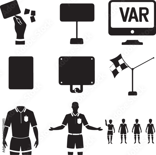 Soccer Game Elements – VAR, Players, and Referee Icons Vector