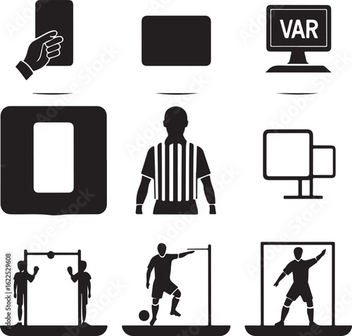 Soccer Game Elements – VAR, Players, and Referee Icons Vector