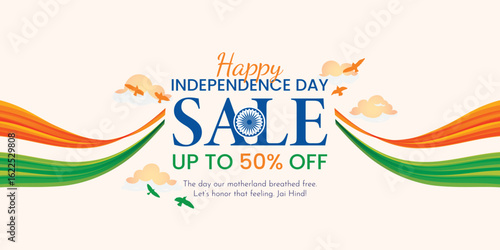 Independence day of India freedom festival offer sale concept. 50% off on shopping.