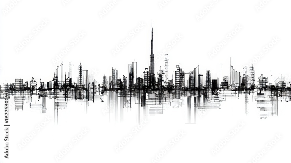 Naklejka premium Artistic Silhouette of City Skyline in Minimalist Style
