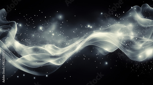 Ethereal wisps of white light dance against the darkness, like celestial spirits in the night sky.