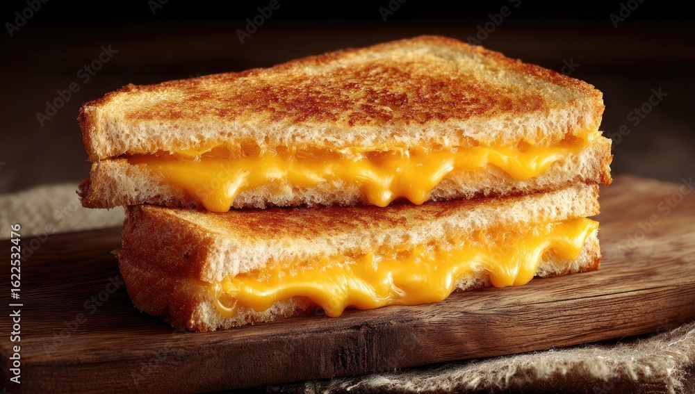 Melted cheese sandwich on a wooden board Melted cheese sandwich on a wooden board