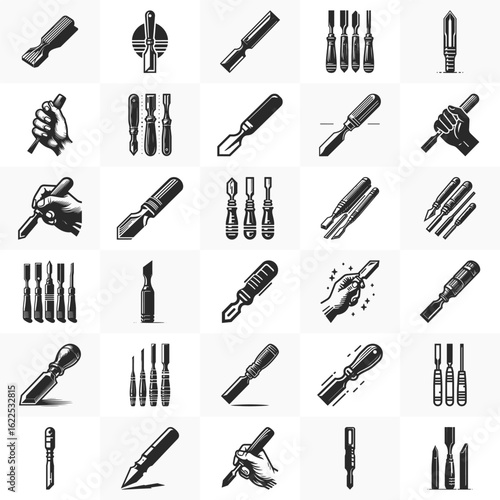 Chisel Vector Bundle. Set of Chisel Silhouette for Woodworking and Craft Projects
