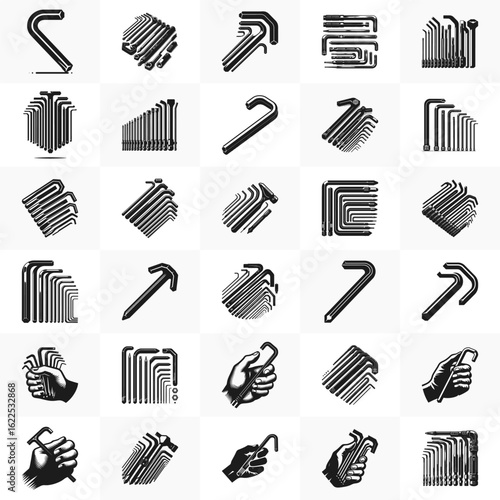 Allen Key Vector Bundle. Set of Allen Key Silhouette for Mechanical and Repair Tool Collections