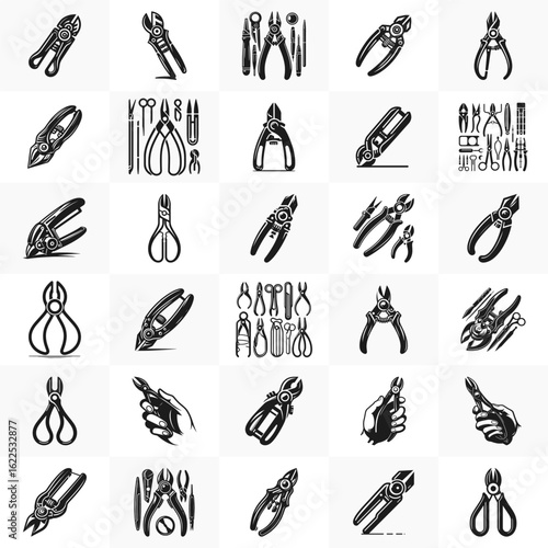 Wire Cutters Vector Bundle. Set of Wire Cutters Silhouette for Electrical and DIY Tool Designs