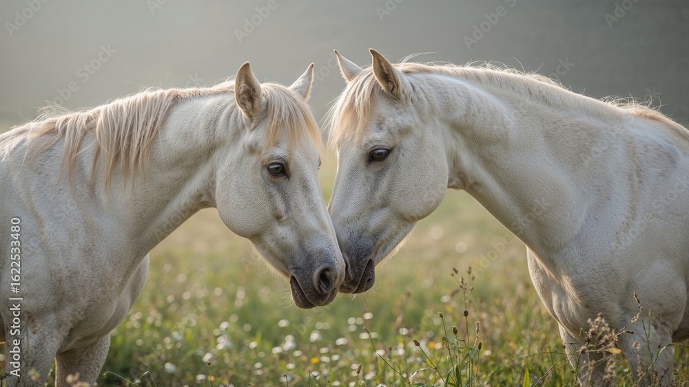 Obraz premium Two pale horses showing love for one another