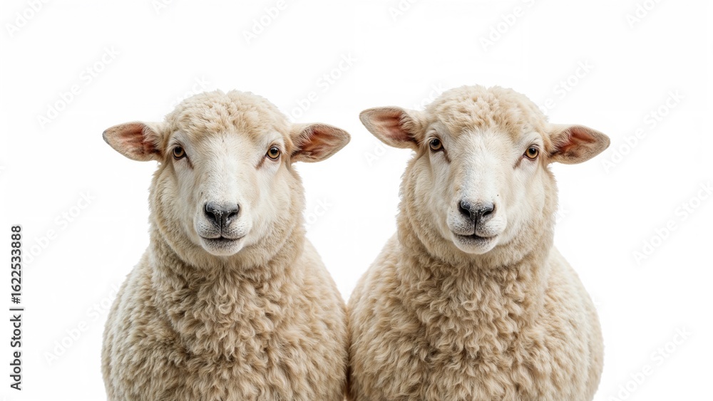 Fototapeta premium A duo of sheep isolated on a white background