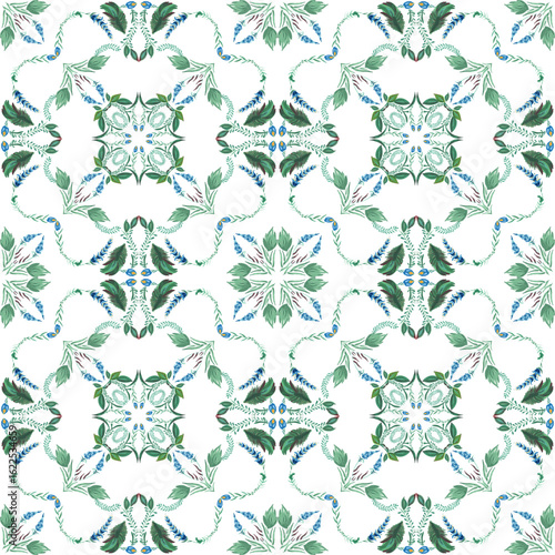 Vector floral seamless pattern from hand painted flowers and leaves on a white background