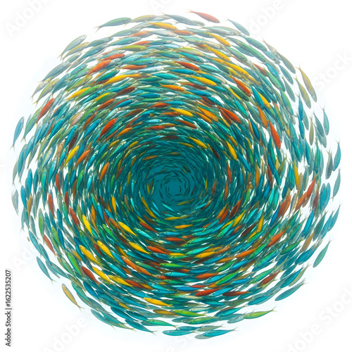 Mesmerizing school of colorful fish swirling 