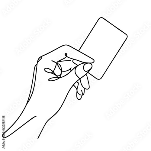 Hand holding credit card in minimalist line art style  