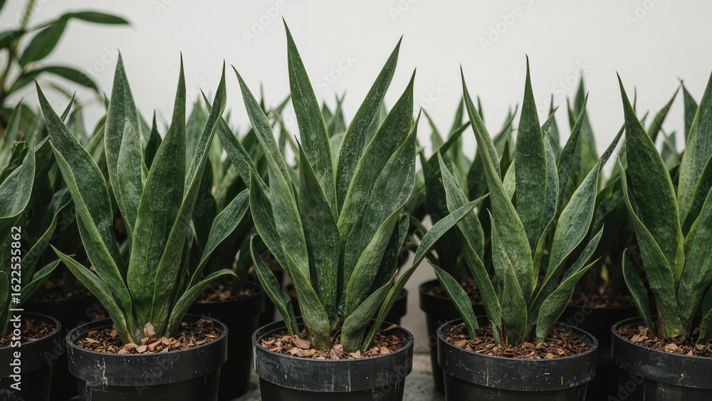 Obraz premium Close-up of potted sansevieria plants in a boutique garden studio