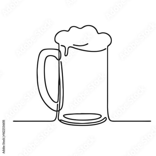 One continuous line drawing of a beer mug with foam  