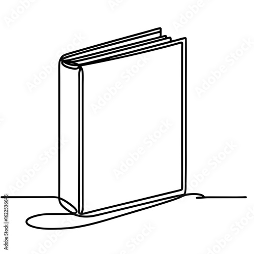 Outline drawing of an open book on a flat surface  