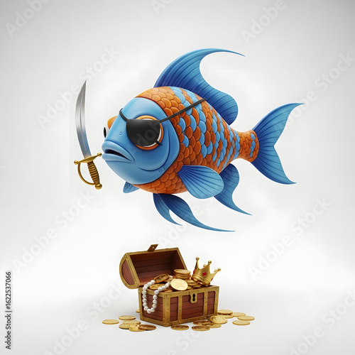 Pirate Fish with treasure chest
