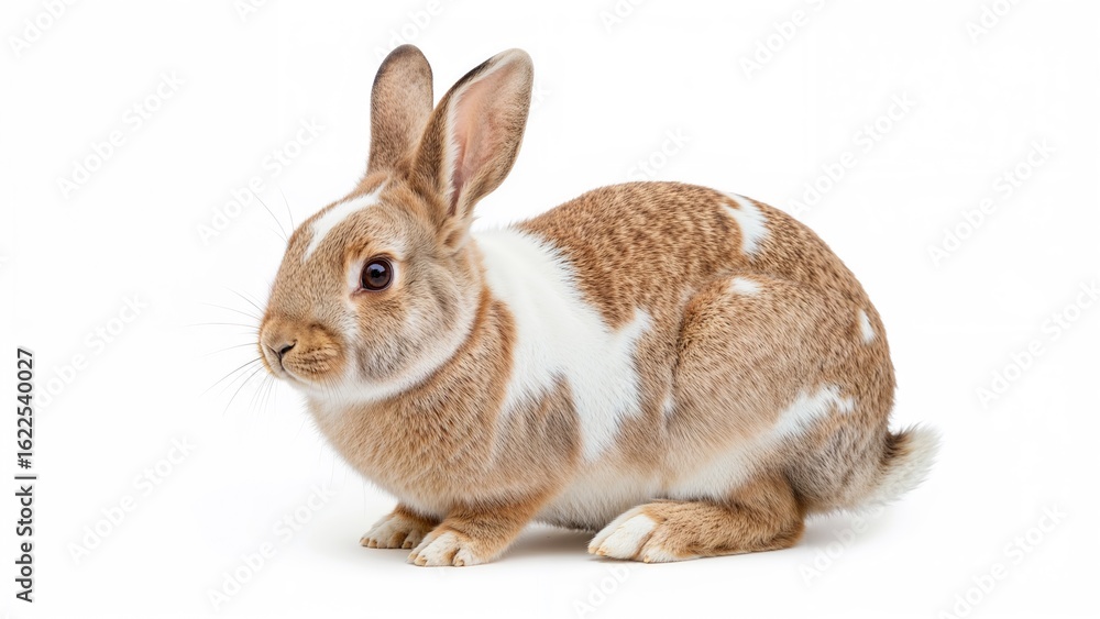 Fototapeta premium White background featuring a spotted rabbit