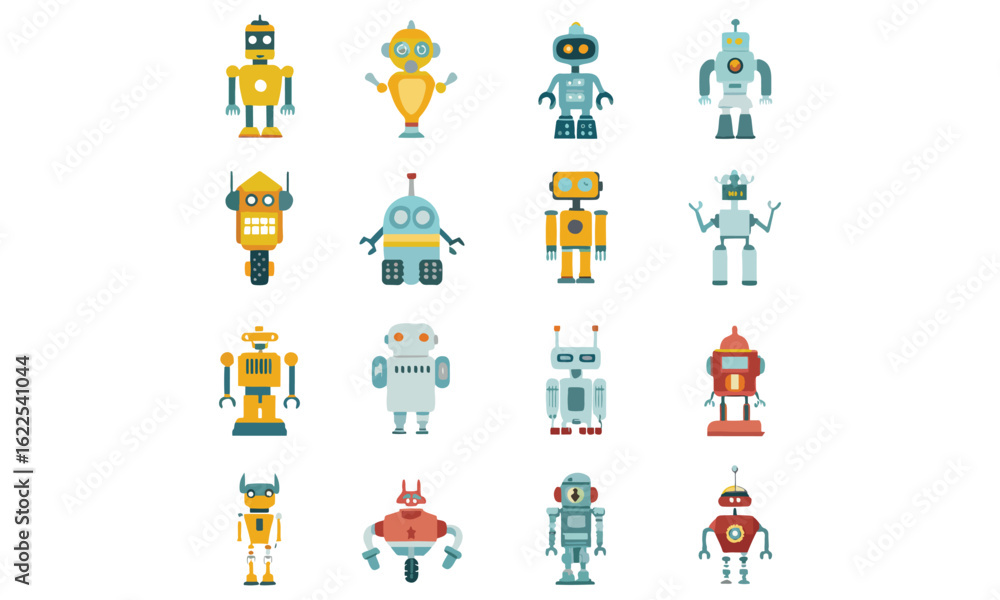 Fototapeta premium Colorful Robot Clipart & Cute Cartoon Robot Illustration