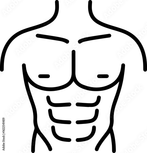 Stylized line art illustration of a muscular male torso with defined abs