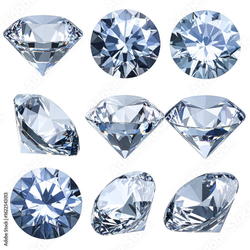 Set of realistic diamonds isolated on white and transparent background
