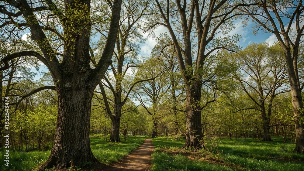 Selling large trees in the woodland during springtime Selling large trees in the woodland during springtime